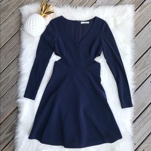 Halston Heritage Cutout Fit n Flare Dress Navy